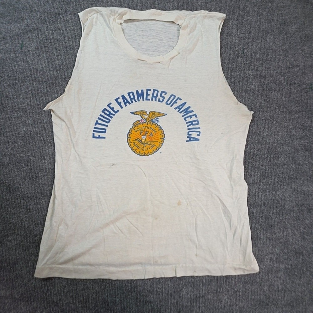 Future Farmers Of America Shirt Mens Medium White Sleeveless Graphic Tee FFA
